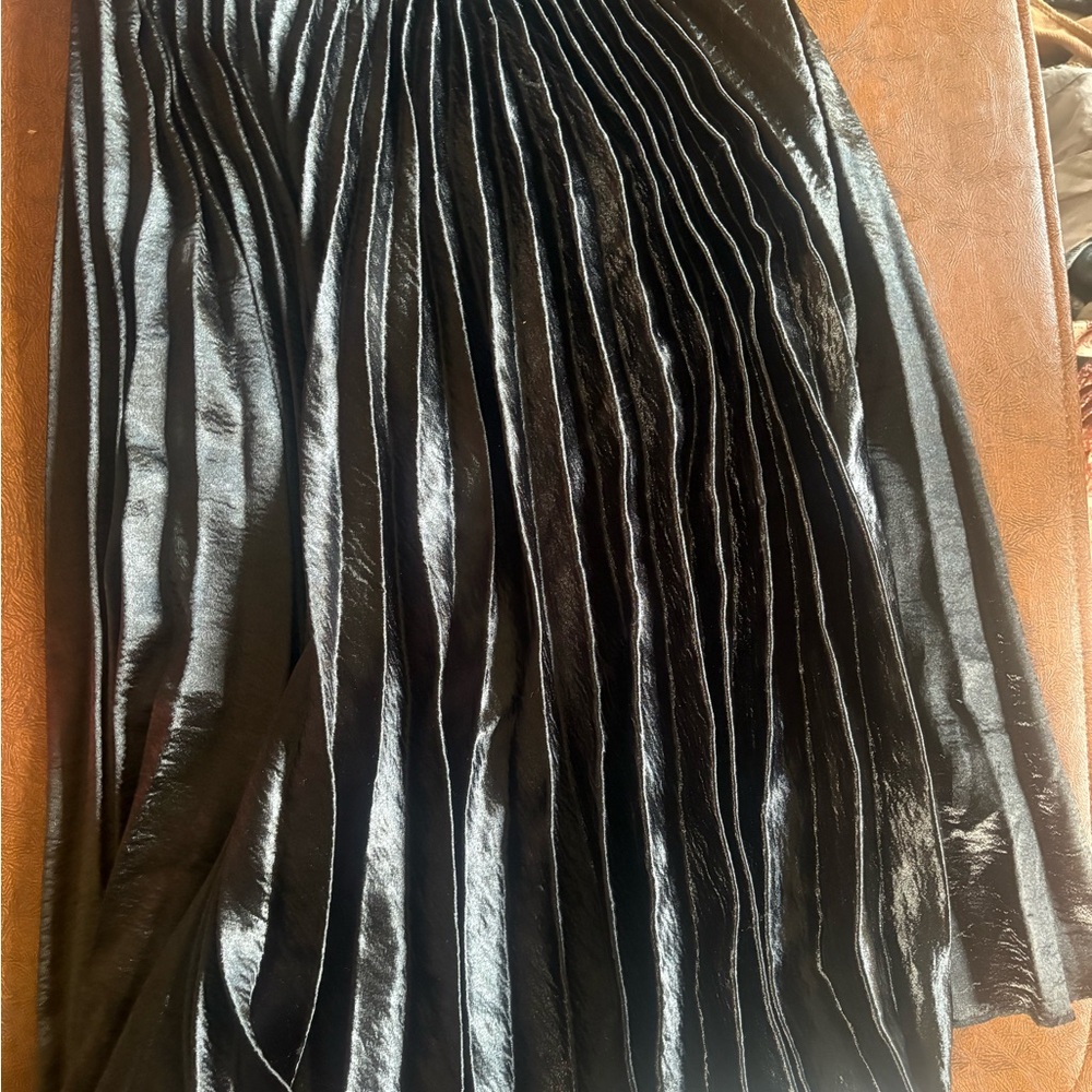 New Look Shiny Black Pleated Midi Skirt